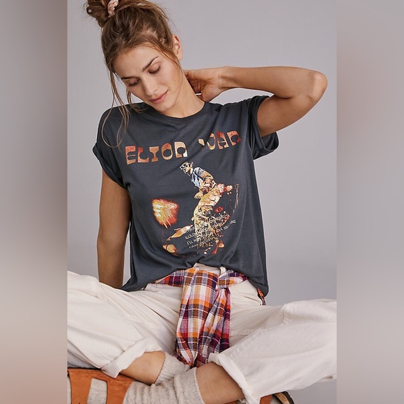Anthropologie Elton John Graphic Tee By Letluv size XS - Picture 1 of 6